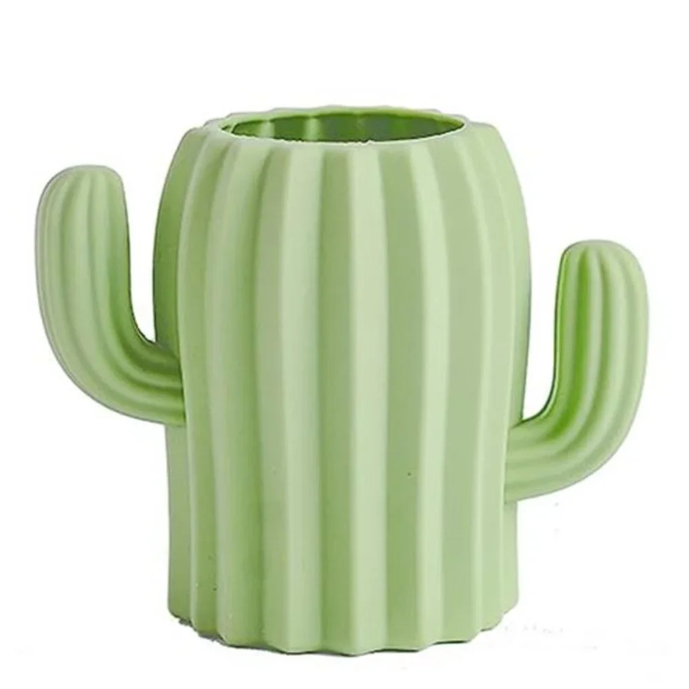Silicone Cactus Pen Holder Pencil Cup Desk Organizer Makeup Brush Holder Green